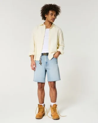 Above-the-Knee Distressed Loose Denim Shorts