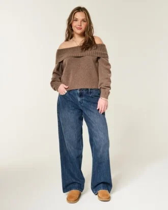 Adjustable Waist Low-Rise Dark Wash Baggy Jeans