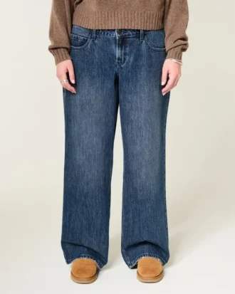 Adjustable Waist Low-Rise Dark Wash Baggy Jeans