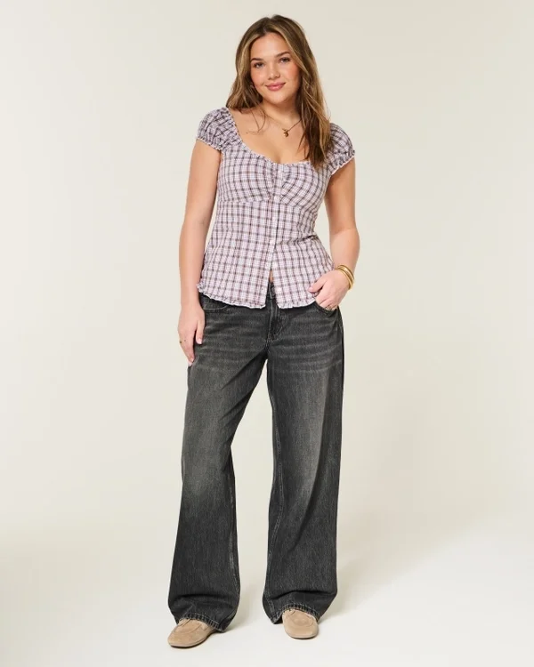 Adjustable Waist Low-Rise Washed Black Baggy Jeans Adjustable Waist Low-Rise Washed Black Baggy Jeans