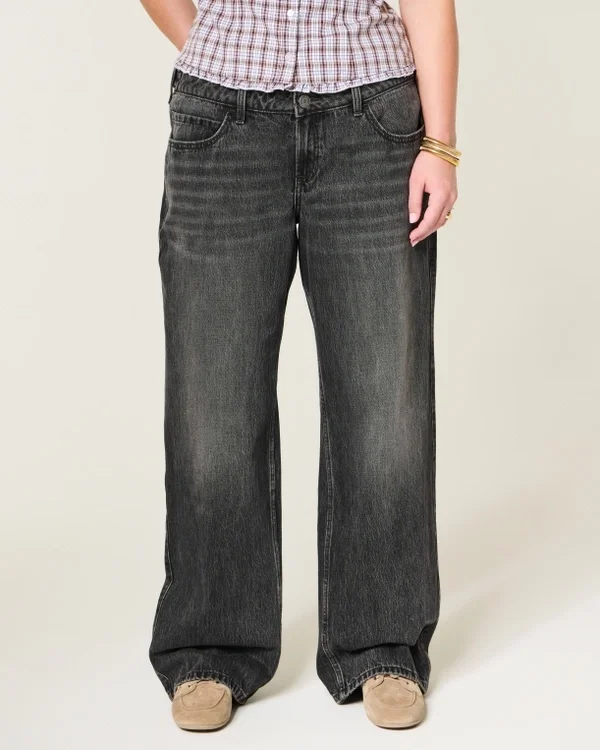 Adjustable Waist Low-Rise Washed Black Baggy Jeans Adjustable Waist Low-Rise Washed Black Baggy Jeans