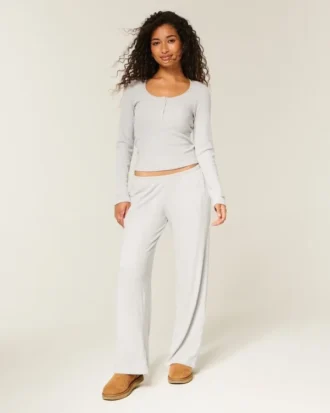 Always Cozy Rib Henley & Wide-Leg Pants Set