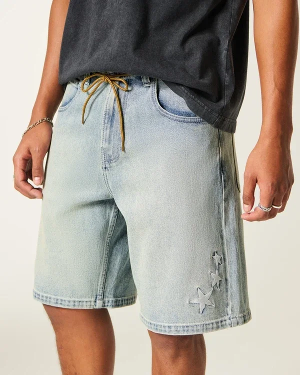 Baggy Embroidered Star Denim Shorts Baggy Embroidered Star Denim Shorts