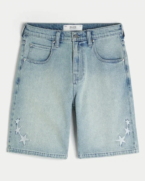 Baggy Embroidered Star Denim Shorts Baggy Embroidered Star Denim Shorts