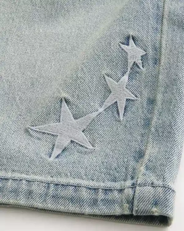 Baggy Embroidered Star Denim Shorts Baggy Embroidered Star Denim Shorts