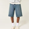 Below-the-Knee Dark Wash Super Baggy Denim Shorts