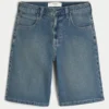 Below-the-Knee Dark Wash Super Baggy Denim Shorts
