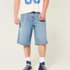Below-the-Knee Medium Wash Super Baggy Denim Shorts