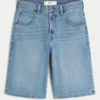 Below-the-Knee Medium Wash Super Baggy Denim Shorts