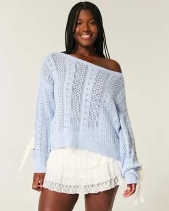 Bow-Sleeve Cable-Knit Sweater
