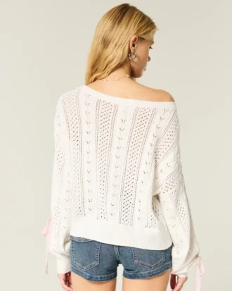 Bow-Sleeve Cable-Knit Sweater