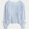 Bow-Sleeve Cable-Knit Sweater