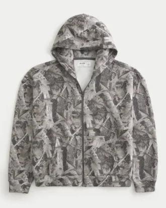 Boxy Camo Zip-Up Hoodie