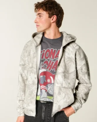 Boxy Camo Zip-Up Hoodie