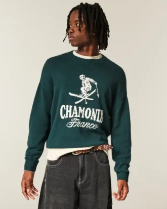Boxy Chamonix France Graphic Crew Sweater