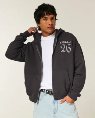 Boxy Class of 26 Graphic Zip-Up Hoodie