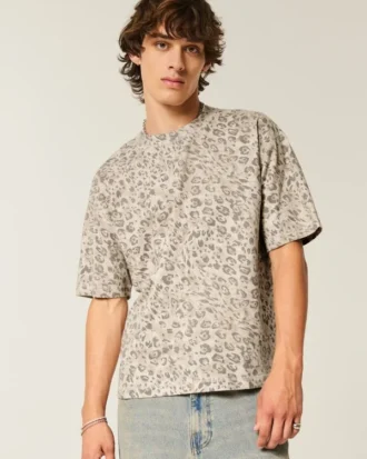 Boxy Crop Heavyweight Leopard Print Crew T-Shirt