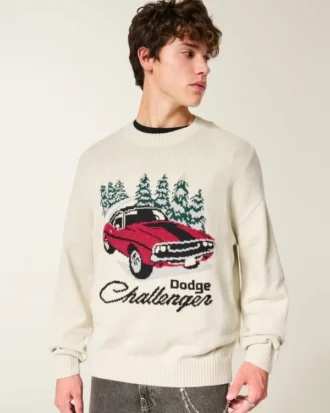 Boxy Dodge Challenger Graphic Crew Sweater