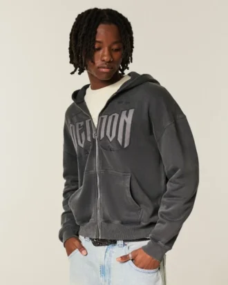 Boxy Dodge Demon Graphic Zip-Up Hoodie