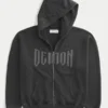 Boxy Dodge Demon Graphic Zip-Up Hoodie Boxy Dodge Demon Graphic Zip-Up Hoodie
