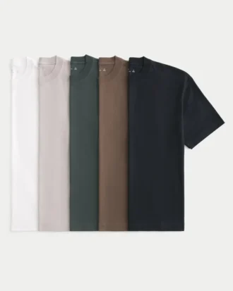 Boxy Heavyweight Cotton Crew T-Shirt 5-Pack