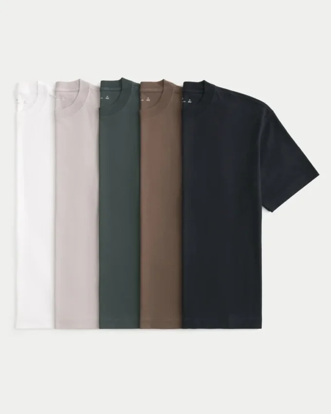 Boxy Heavyweight Cotton Crew T-Shirt 5-Pack