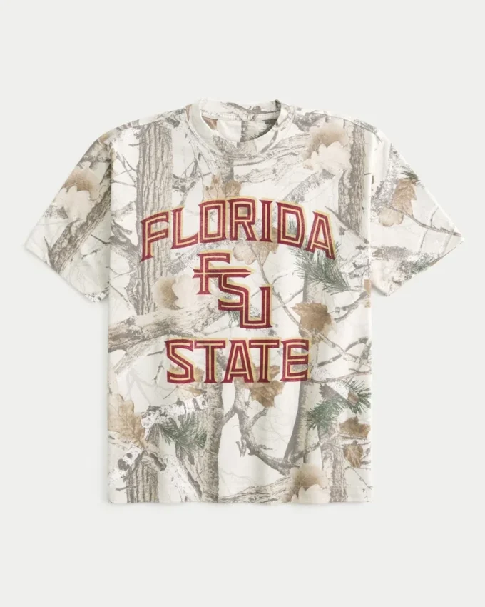 Boxy Heavyweight Florida State University Seminoles Graphic Camo Tee