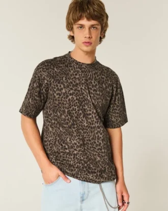 Boxy Heavyweight Leopard Print Cotton Crew T-Shirt