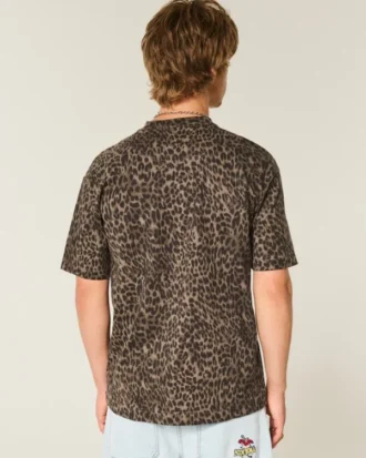 Boxy Heavyweight Leopard Print Cotton Crew T-Shirt