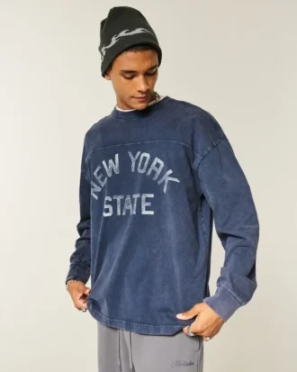 Boxy Heavyweight Long-Sleeve New York State Graphic Tee