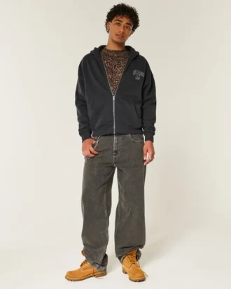 Boxy Hollywood Graphic Zip-Up Hoodie