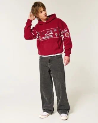 Boxy Indiana University Hoosiers Graphic Hoodie