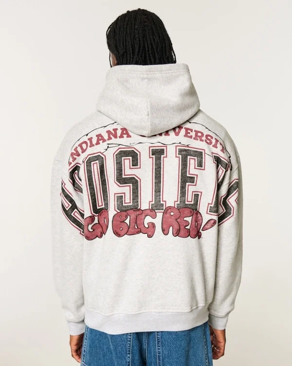 Boxy Indiana University Hoosiers Graphic Hoodie Boxy Indiana University Hoosiers Graphic Hoodie