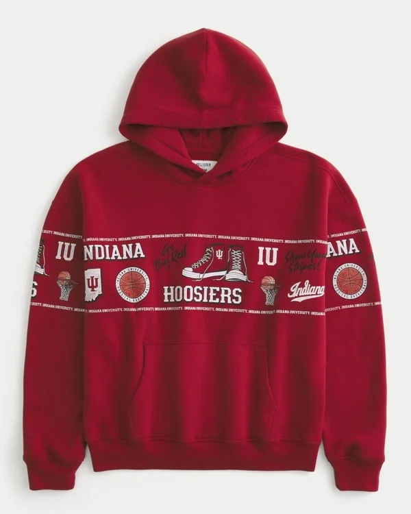 Boxy Indiana University Hoosiers Graphic Hoodie Boxy Indiana University Hoosiers Graphic Hoodie