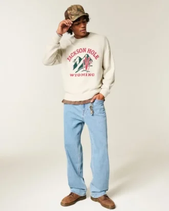 Boxy Jackson Hole Graphic Crew Sweater