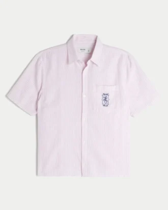 Boxy Linen-Blend Short-Sleeve Key West Graphic Shirt