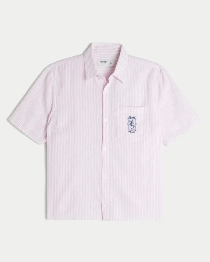 Boxy Linen-Blend Short-Sleeve Key West Graphic Shirt