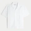 Boxy Linen-Blend Short-Sleeve Textured Shirt