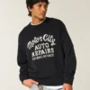 Boxy Motor City Auto Repairs Graphic Crew Sweater