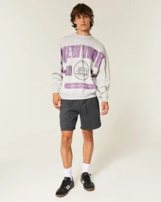 Boxy New York University Violets Graphic Crew Sweatshirt