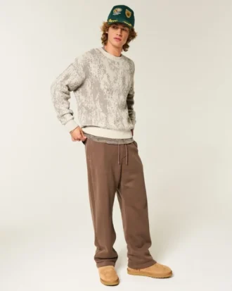 Boxy Pattern Crew Sweater