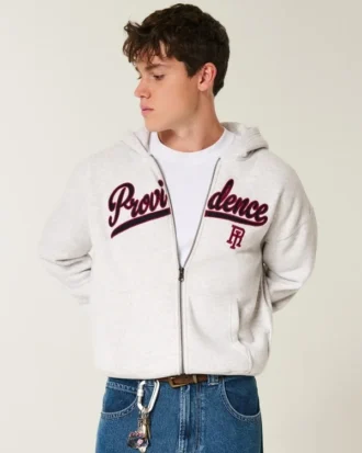 Boxy Providence Rhode Island Graphic Zip-Up Hoodie