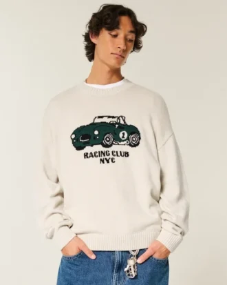 Boxy Racing Graphic Crew Sweater