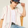 Boxy Short-Sleeve Crochet-Style Shirt