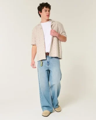 Boxy Short-Sleeve Crochet-Style Shirt