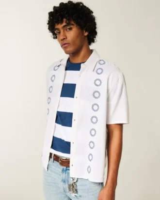 Boxy Short-Sleeve Embroidered Shirt