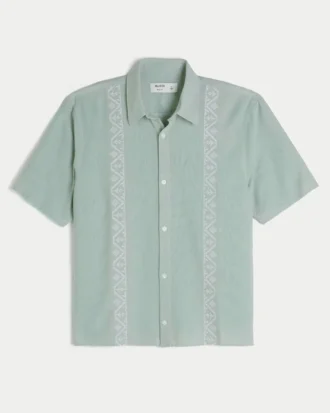 Boxy Short-Sleeve Embroidered Shirt