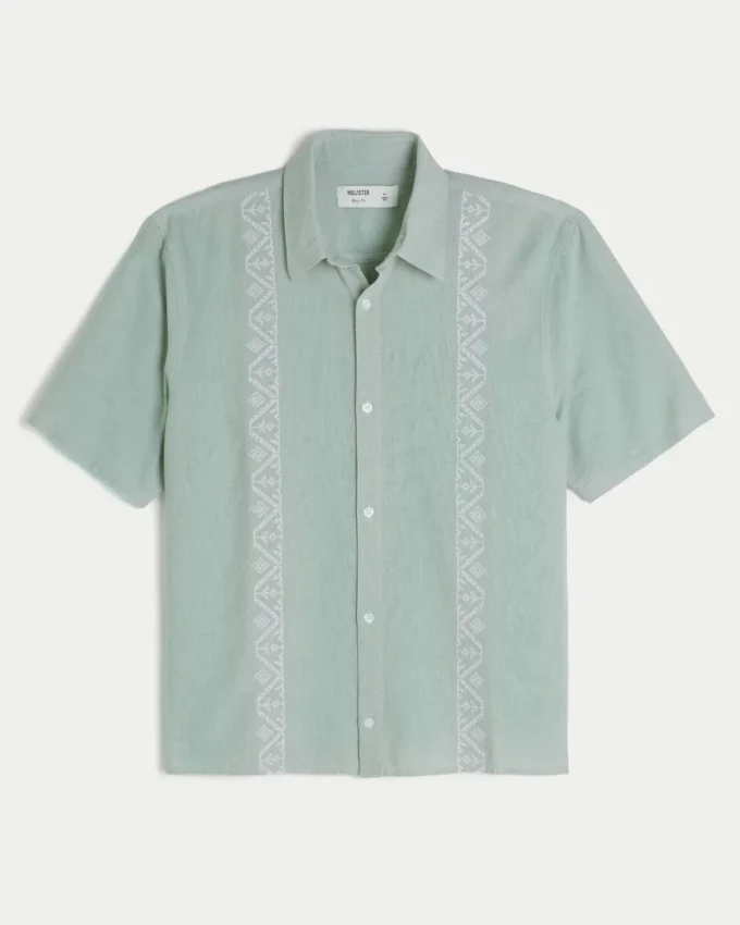 Boxy Short-Sleeve Embroidered Shirt