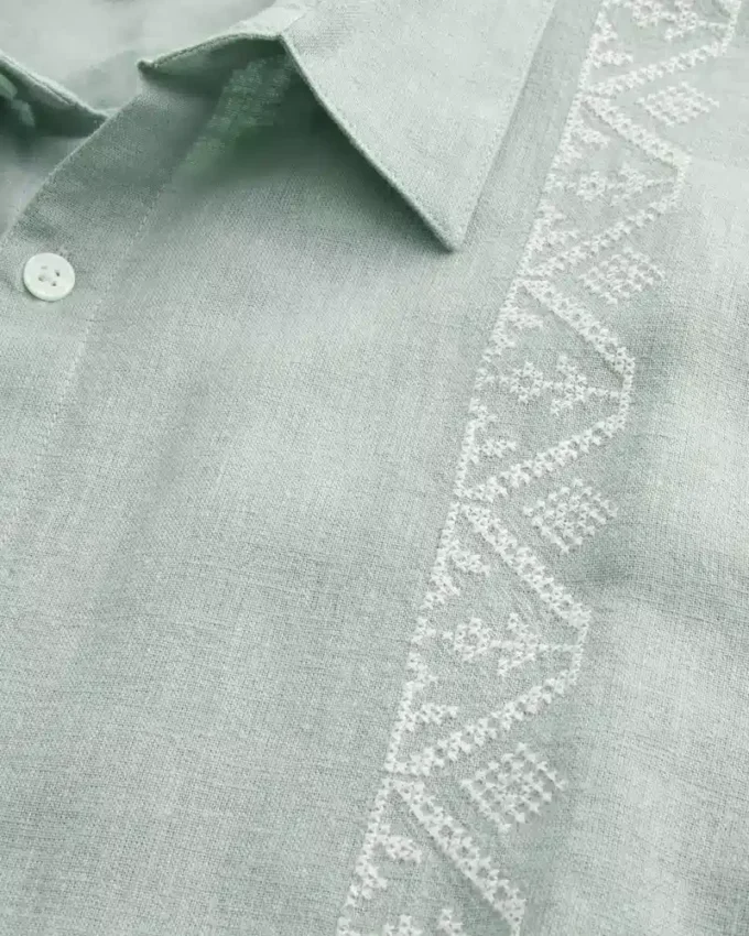 Boxy Short-Sleeve Embroidered Shirt