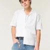 Boxy Short-Sleeve Linen-Blend Shirt